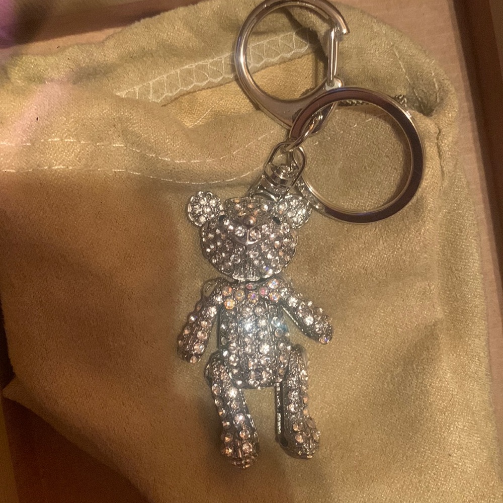 Silver toned Multicolor crystal teddy bear keychain